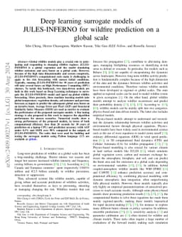 Deep learning surrogate models of JULES-INFERNO for wildfire prediction
  on a global scale