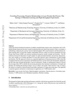 Unveiling Processing--Property Relationships in Laser Powder Bed Fusion:
  The Synergy of Machine Learning and High-throughput Experiments