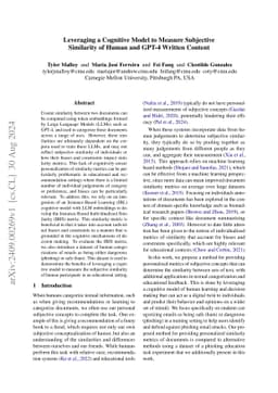 Leveraging a Cognitive Model to Measure Subjective Similarity of Human
  and GPT-4 Written Content