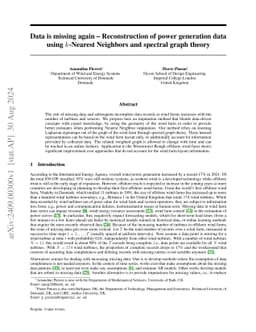 Data is missing again -- Reconstruction of power generation data using
  $k$-Nearest Neighbors and spectral graph theory