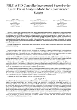 PSLF: A PID Controller-incorporated Second-order Latent Factor Analysis
  Model for Recommender System