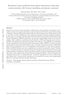 Dynamical system prediction from sparse observations using deep neural
  networks with Voronoi tessellation and physics constraint