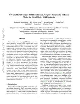 McCaD: Multi-Contrast MRI Conditioned, Adaptive Adversarial Diffusion
  Model for High-Fidelity MRI Synthesis