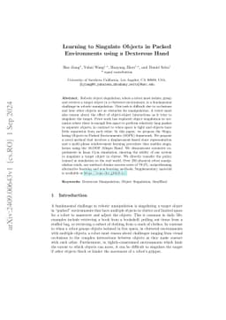 Learning to Singulate Objects in Packed Environments using a Dexterous
  Hand