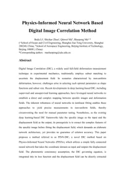 Physics-Informed Neural Network Based Digital Image Correlation Method