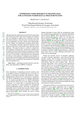 Suppressing Noise Disparity in Training Data for Automatic Pathological
  Speech Detection