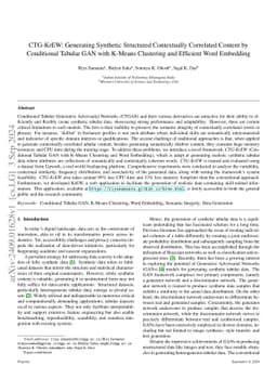 CTG-KrEW: Generating Synthetic Structured Contextually Correlated
  Content by Conditional Tabular GAN with K-Means Clustering and Efficient Word
  Embedding