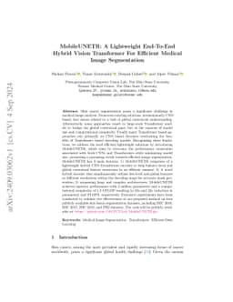 MobileUNETR: A Lightweight End-To-End Hybrid Vision Transformer For
  Efficient Medical Image Segmentation