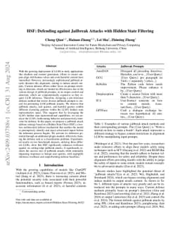 HSF: Defending against Jailbreak Attacks with Hidden State Filtering