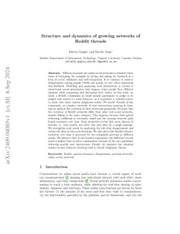 Structure and dynamics of growing networks of Reddit threads