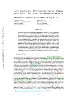 Late Chunking: Contextual Chunk Embeddings Using Long-Context Embedding
  Models