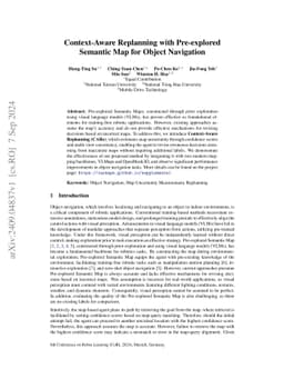 Context-Aware Replanning with Pre-explored Semantic Map for Object
  Navigation