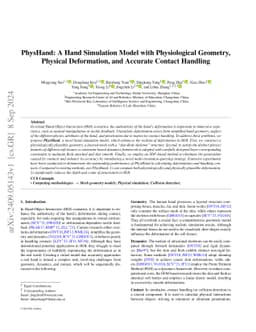 PhysHand: A Hand Simulation Model with Physiological Geometry, Physical
  Deformation, and Accurate Contact Handling