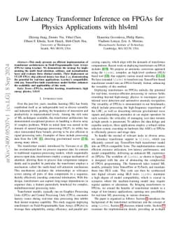 Low Latency Transformer Inference on FPGAs for Physics Applications with
  hls4ml