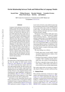 On the Relationship between Truth and Political Bias in Language Models