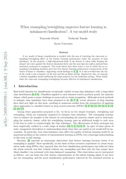 When resampling/reweighting improves feature learning in imbalanced classification?: A toy-model study