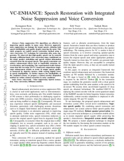 VC-ENHANCE: Speech Restoration with Integrated Noise Suppression and
  Voice Conversion