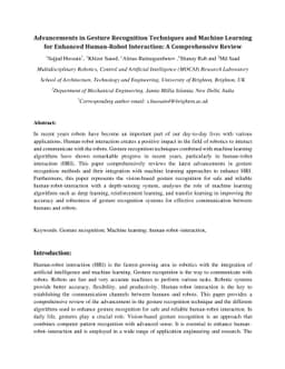 Advancements in Gesture Recognition Techniques and Machine Learning for
  Enhanced Human-Robot Interaction: A Comprehensive Review