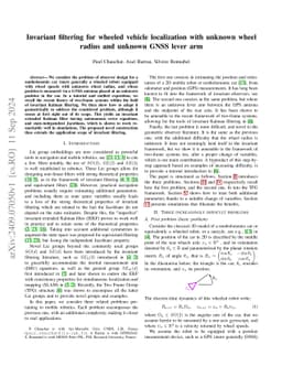 Invariant filtering for wheeled vehicle localization with unknown wheel
  radius and unknown GNSS lever arm