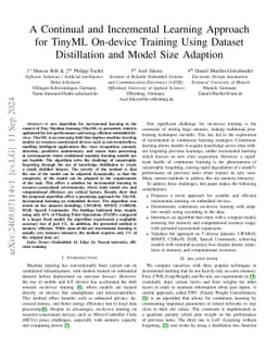 A Continual and Incremental Learning Approach for TinyML On-device
  Training Using Dataset Distillation and Model Size Adaption
