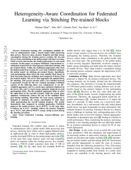 Heterogeneity-Aware Coordination for Federated Learning via Stitching
  Pre-trained blocks