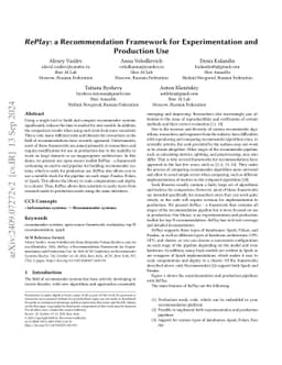 RePlay: a Recommendation Framework for Experimentation and Production
  Use