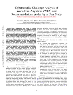 Cybersecurity Challenge Analysis of Work-from-Anywhere (WFA) and
  Recommendations guided by a User Study
