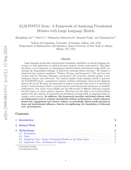 LLM-POTUS Score: A Framework of Analyzing Presidential Debates with
  Large Language Models