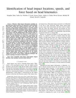 Identification of head impact locations, speeds, and force based on head
  kinematics