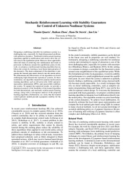 Stochastic Reinforcement Learning with Stability Guarantees for Control
  of Unknown Nonlinear Systems
