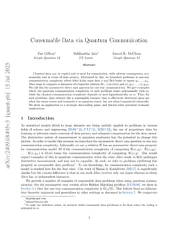 Consumable Data via Quantum Communication