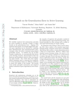 Bounds on the Generalization Error in Active Learning