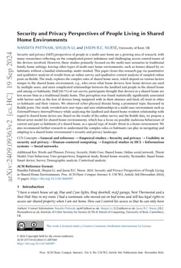 Security and Privacy Perspectives of People Living in Shared Home
  Environments