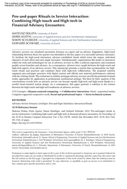 Pen-and-paper Rituals in Service Interaction: Combining High-touch and
  High-tech in Financial Advisory Encounters