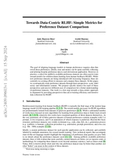 Towards Data-Centric RLHF: Simple Metrics for Preference Dataset
  Comparison