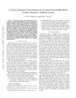 A Fairness-Oriented Control Framework for Safety-Critical Multi-Robot
  Systems: Alternative Authority Control