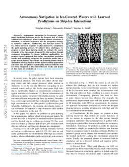 Autonomous Navigation in Ice-Covered Waters with Learned Predictions on
  Ship-Ice Interactions