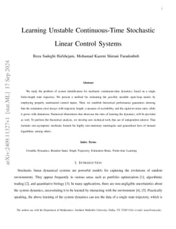 Learning Unstable Continuous-Time Stochastic Linear Control Systems