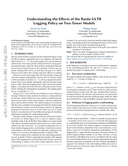 Understanding the Effects of the Baidu-ULTR Logging Policy on Two-Tower
  Models