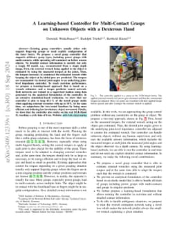 A Learning-based Controller for Multi-Contact Grasps on Unknown Objects
  with a Dexterous Hand
