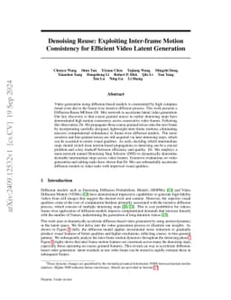 Denoising Reuse: Exploiting Inter-frame Motion Consistency for Efficient
  Video Latent Generation