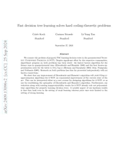 Fast decision tree learning solves hard coding-theoretic problems