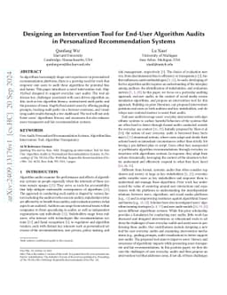 Designing an Intervention Tool for End-User Algorithm Audits in
  Personalized Recommendation Systems