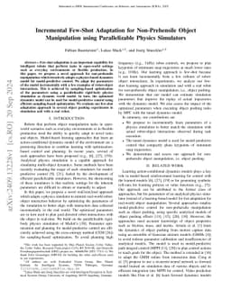 Incremental Few-Shot Adaptation for Non-Prehensile Object Manipulation using Parallelizable Physics Simulators