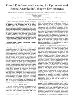 Causal Reinforcement Learning for Optimisation of Robot Dynamics in
  Unknown Environments