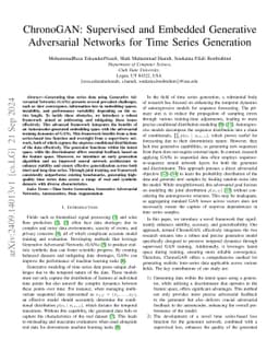 ChronoGAN: Supervised and Embedded Generative Adversarial Networks for
  Time Series Generation