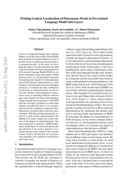 Probing Context Localization of Polysemous Words in Pre-trained Language
  Model Sub-Layers