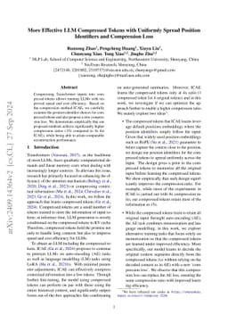 More Effective LLM Compressed Tokens with Uniformly Spread Position
  Identifiers and Compression Loss