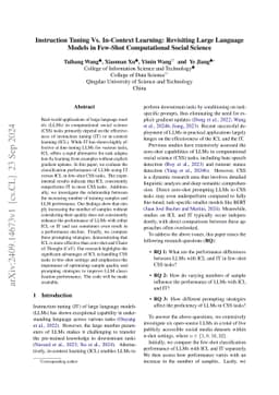 Instruction Tuning Vs. In-Context Learning: Revisiting Large Language
  Models in Few-Shot Computational Social Science