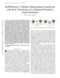 RoWSFormer: A Robust Watermarking Framework with Swin Transformer for
  Enhanced Geometric Attack Resilience